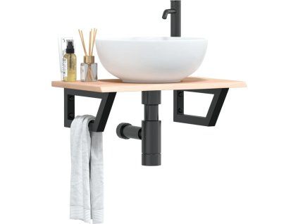 Deska pod umyvadlo nástěnná ocel a masivní dubové dřevo [3302543] (Barva Hnědo-černá)