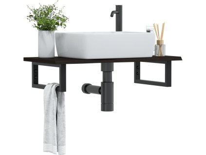 Deska pod umyvadlo nástěnná ocel a masivní dubové dřevo [3302565] (Barva světle hnědá a černá)