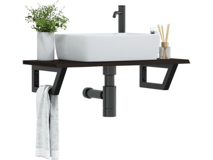 Deska pod umyvadlo nástěnná ocel a masivní dubové dřevo [3302546] (Barva Hnědá a bílá)