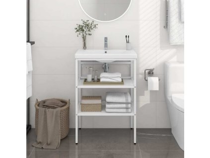 Koupelnový regál pod umyvadlo 59 x 38 x 83 cm železo [338485] (Barva Bílá)