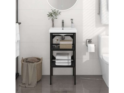 Koupelnový regál pod umyvadlo 40 x 38 x 83 cm železo [338487] (Barva Černá)