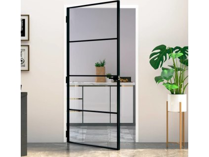 Interiérové dveře bílé 102x201,5 cm tvrzené sklo a hliník úzké [153661] (Barva Černá a průhledná)