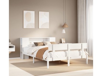 Postel s knihovnou bez matrace 135x190 cm masivní borovice [3321769] (Barva Bílá)