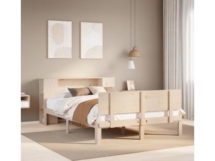 Postel s knihovnou bez matrace 135x190 cm masivní borovice [3322626] (Barva Přírodní)