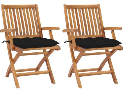 Zahradní židle 2 ks s mi poduškami masivní teak [3062428] (Barva Černá)