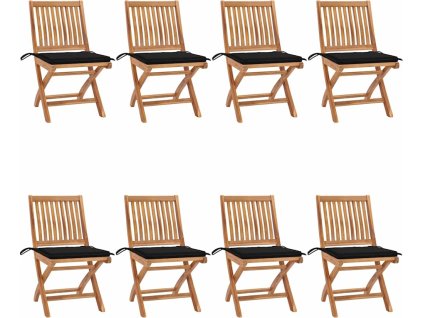 Skládací zahradní židle s poduškami 8 ks masivní teak [3072868] (Barva Černá)