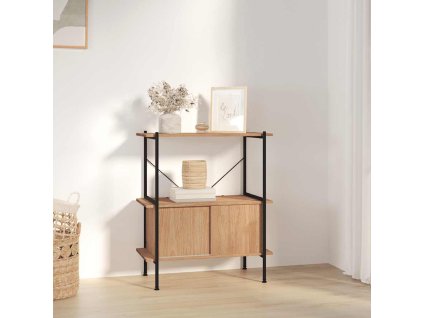 3 patrový policový regál se skříňkou 80x40x92cm ocel a kompozit [336352] (Barva Tmavě hnědá)