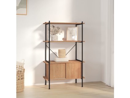 4patrový policový regál se skříňkou 80x40x130cm ocel a kompozit [336353] (Barva Světle hnědá)