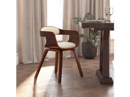 Jídelní židle krémová ohýbané dřevo a umělá kůže [3092372] (Barva krémová a tmavě hnědá)