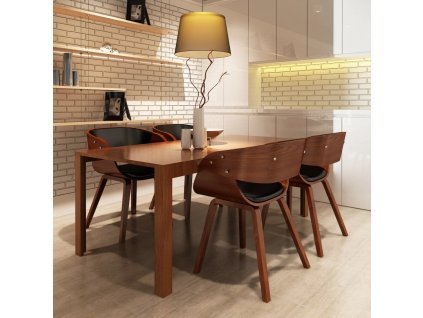 Jídelní židle 4 ks černé ohýbané dřevo a umělá kůže [270044] (Barva černá a tmavě hnědá)