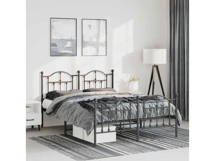 Kovový rám postele s hlavovým a nožním čelem 135 x 190 cm [353456] (Barva Černá)