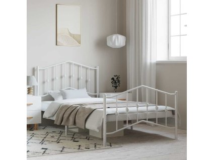 Kovový rám postele s hlavovým a nožním čelem 100 x 200 cm [373851] (Barva Bílá)