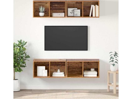 Nástěnná skříň na TV Nástěnný 4 pcs Staré dřevo 37 x 37 x 72 cm [3393531]