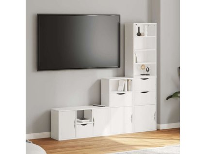 4 kusů TV skříněk s úložným prostorem Borovicový masiv [3365381] (Barva Bílá)