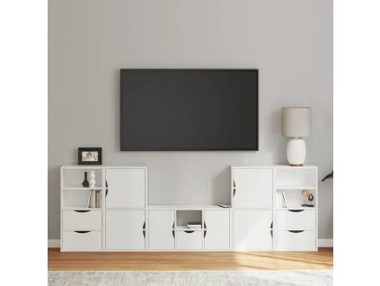 5 kusů TV skříněk s úložným prostorem Borovicový masiv [3365383] (Barva Bílá)