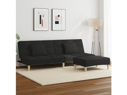 2místná rozkládací pohovka s podnožkou textil [3258105] (Barva Černá)