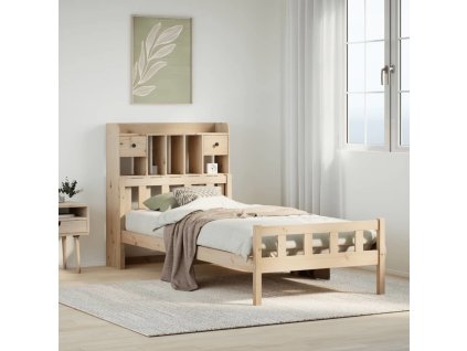 Postel s knihovnou bez matrace hnědá 90x190 cm masivní borovice [3322183] (Barva Voskově hnědá)