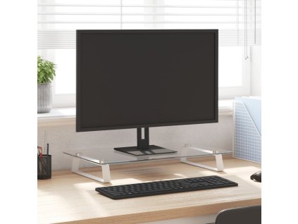 Stojan na monitor 60 x 35 x 8 cm tvrzené sklo a kov [374220] (Barva Bílá)