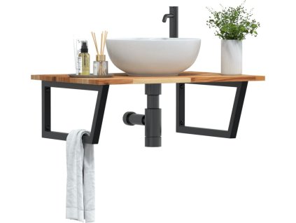 Deska pod umyvadlo nástěnná ocel a masivní akáciové dřevo [3302927] (Barva tmavě hnědá a černá)