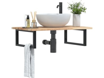 Deska pod umyvadlo nástěnná ocel a masivní akáciové dřevo [3302781] (Barva Hnědo-černá)