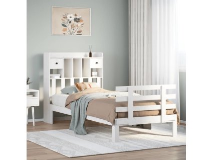 Postel s knihovnou bez matrace 90x190 cm masivní borovice [3322783] (Barva Bílá)