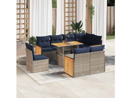 9dílná zahradní sestava s poduškami polyratan akácie [3327729] (Barva Šedá)