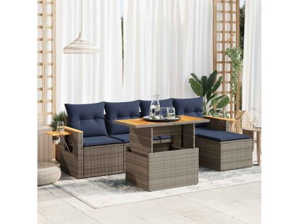 6dílná zahradní sestava s poduškami polyratan akácie [3327589] (Barva Šedá)