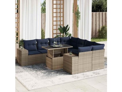 9dílná zahradní sestava s poduškami polyratan akácie [3326772] (Barva Šedá)