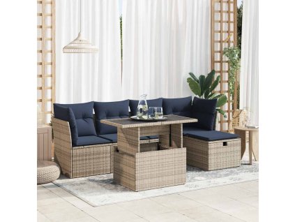 6dílná zahradní sestava s poduškami polyratan akácie [3326142] (Barva Šedá)