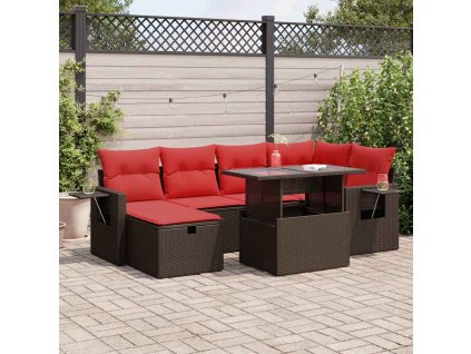 7dílná zahradní sestava s poduškami polyratan akácie [3327864] (Barva Hnědá)
