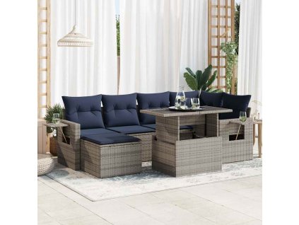 7dílná zahradní sestava s poduškami polyratan akácie [3326512] (Barva Šedá)