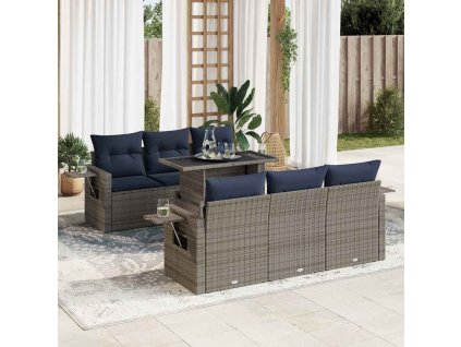 7dílná zahradní sestava s poduškami polyratan akácie [3326422] (Barva Šedá)