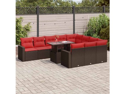 11dílná zahradní sestava s poduškami polyratan akácie [3326395] (Barva Hnědá)