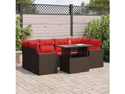 7dílná zahradní sestava s poduškami polyratan akácie [3326275] (Barva Hnědá)