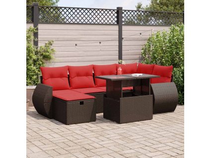 7dílná zahradní sestava s poduškami polyratan akácie [3327904] (Barva Hnědá)