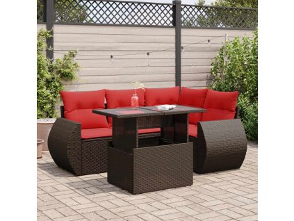 5dílná zahradní sestava s poduškami polyratan akácie [3326635] (Barva Hnědá)