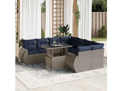 9dílná zahradní sestava s poduškami polyratan akácie [3326612] (Barva Šedá)