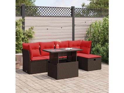 6dílná zahradní sestava s poduškami polyratan akácie [3327774] (Barva Hnědá)
