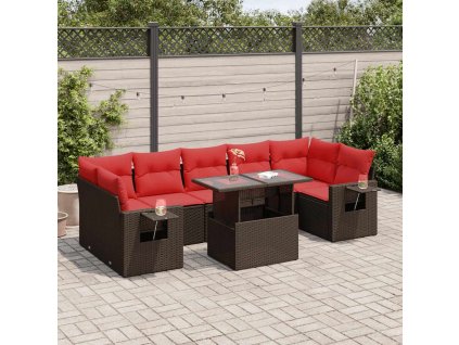 8dílná zahradní sestava s poduškami polyratan akácie [3326445] (Barva Hnědá)