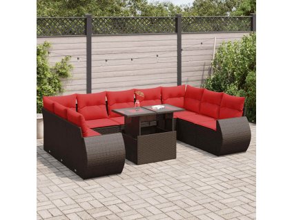 10dílná zahradní sestava s poduškami polyratan akácie [3326705] (Barva Hnědá)