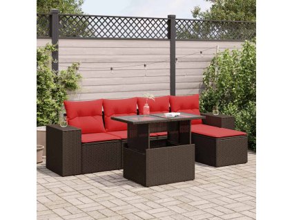 6dílná zahradní sestava s poduškami polyratan akácie [3326785] (Barva Hnědá)