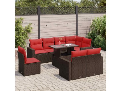 9dílná zahradní sestava s poduškami polyratan akácie [3326345] (Barva Hnědá)