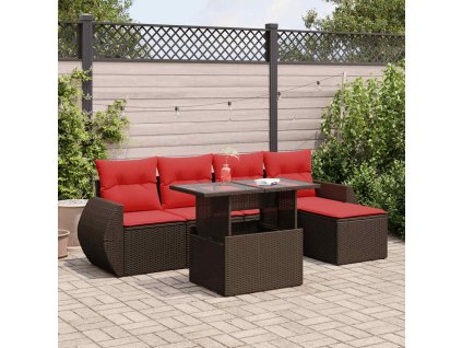 6dílná zahradní sestava s poduškami polyratan akácie [3326625] (Barva Hnědá)