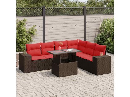 7dílná zahradní sestava s poduškami polyratan akácie [3326815] (Barva Hnědá)