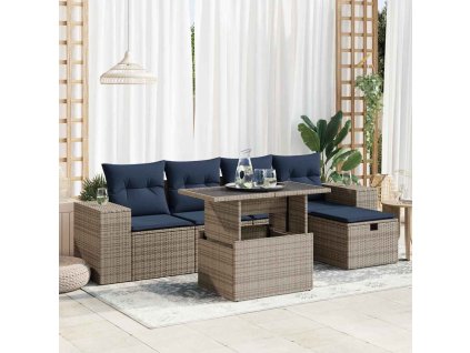 6dílná zahradní sestava s poduškami polyratan [3327931] (Barva Šedá)