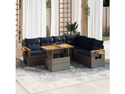 7dílná zahradní sestava s poduškami polyratan akácie [3327610] (Barva Šedá)