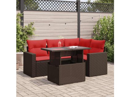 5dílná zahradní sestava s poduškami polyratan akácie [3326315] (Barva Hnědá)