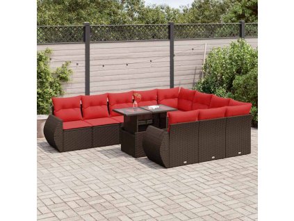 11dílná zahradní sestava s poduškami polyratan akácie [3326715] (Barva Hnědá)