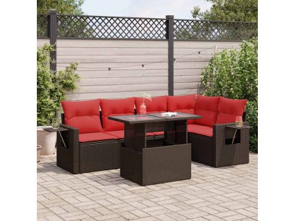 6dílná zahradní sestava s poduškami polyratan akácie [3326485] (Barva Hnědá)