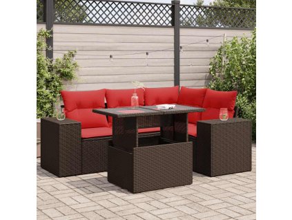 5dílná zahradní sestava s poduškami polyratan akácie [3326795] (Barva Hnědá)